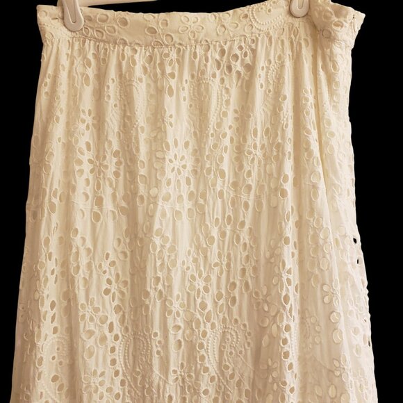 Magali Pascal Skirt Women's Large White Cotton Eyelet Maxi Boho Coastal - Picture 2 of 9